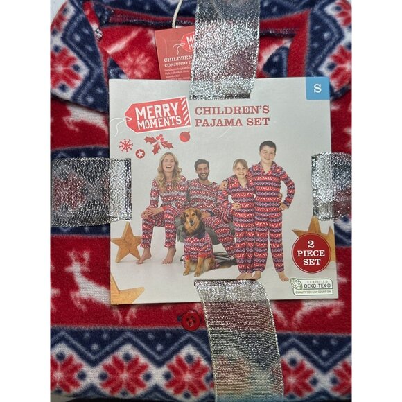 Christmas Pajama Kids Small Two Piece Set Red Festive PJs Lounge Holiday - Picture 2 of 3